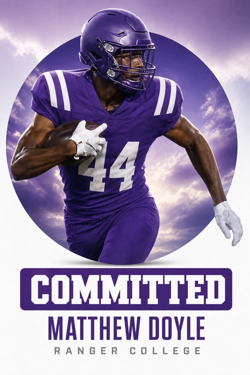Football commitment graphic for Ranger College in the Circle style, made with CommitGraphics