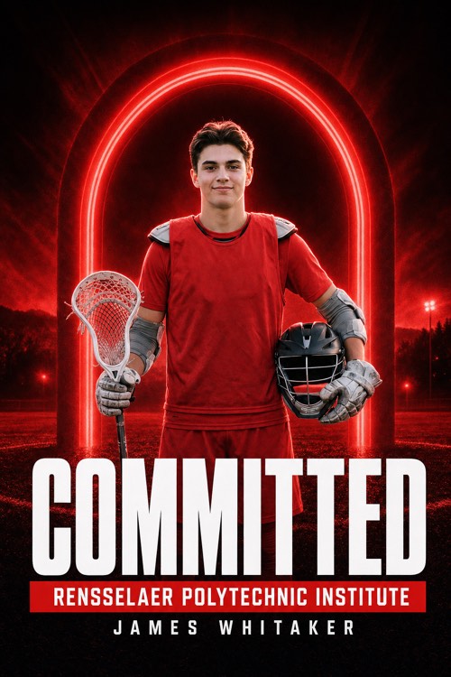 Lacrosse commitment graphic for RPI in the Lights Out style, made with CommitGraphics