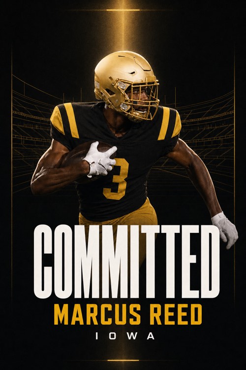 Football commitment graphic for Iowa in the Linework style, made with CommitGraphics