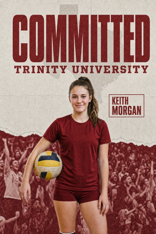 Volleyball commitment graphic for Trinity University in the Press Poster style, made with CommitGraphics