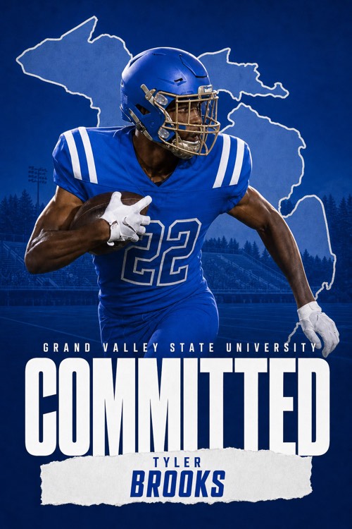 Football commitment graphic for Grand Valley State in the State Lines style, made with CommitGraphics