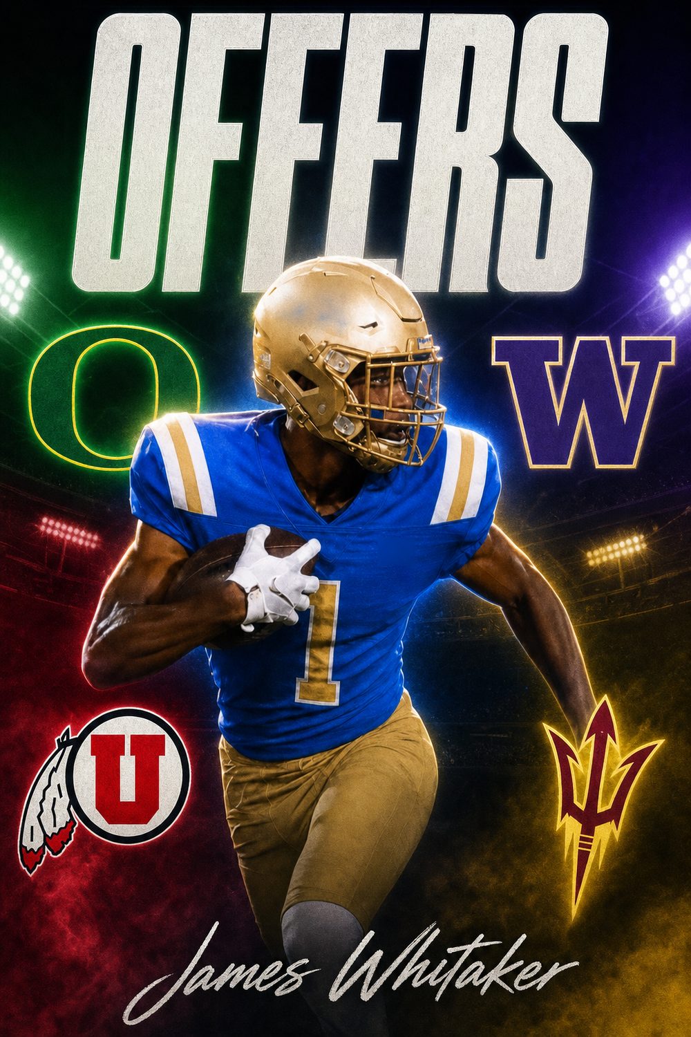 Football OFFERS graphic listing four college offers, made with CommitGraphics