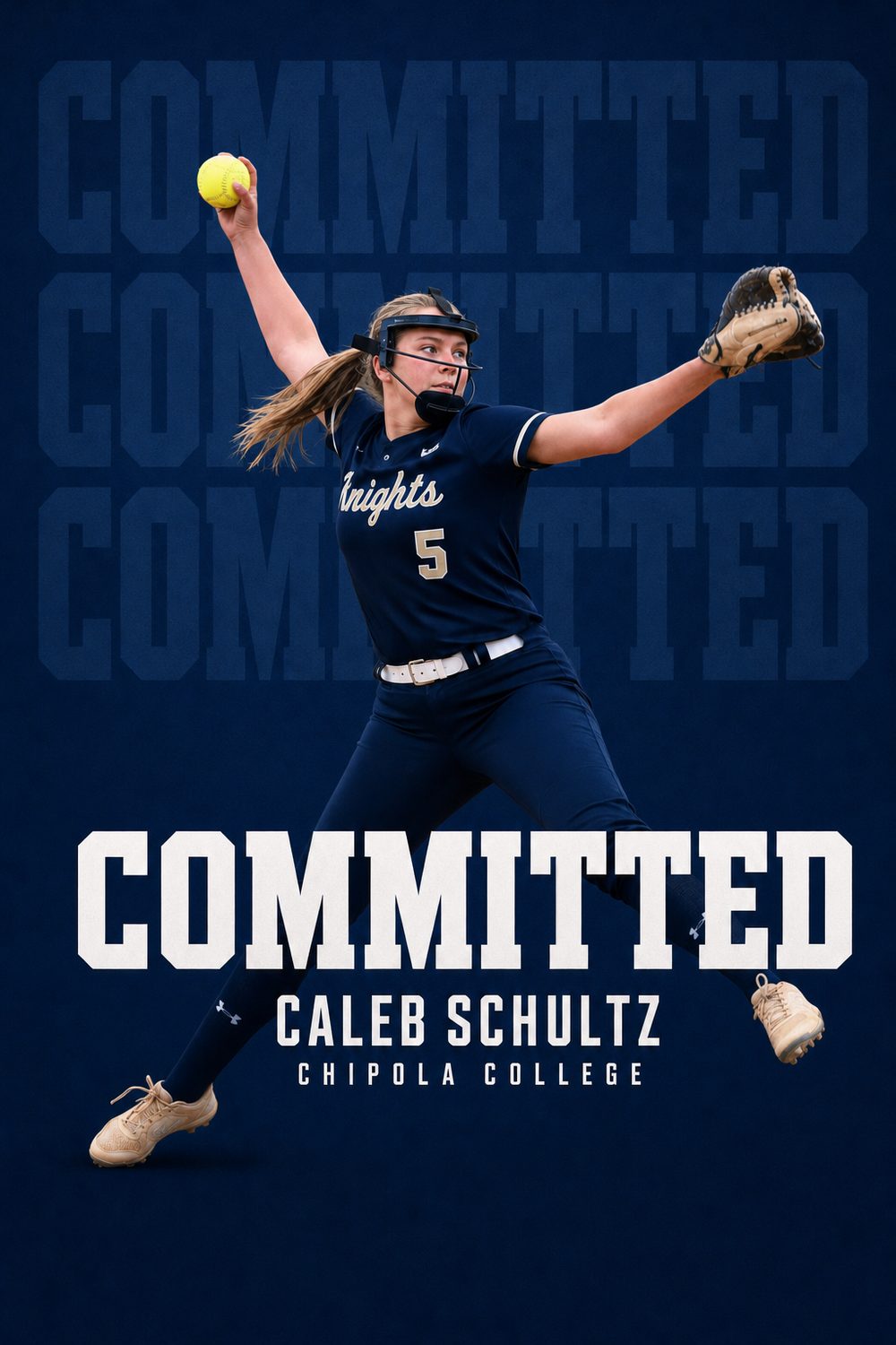 Softball commitment graphic for Chipola College in navy, Ghost Stack style, made with CommitGraphics
