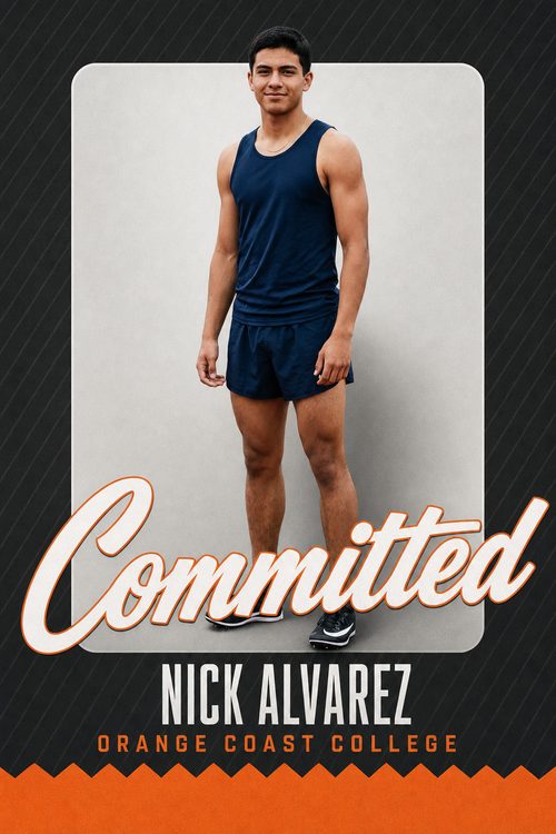 Track commitment graphic for Orange Coast College with a card frame and script Committed headline, made with CommitGraphics