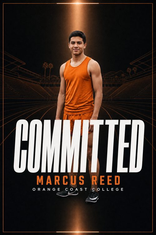 Track and field commitment graphic for Orange Coast College in orange, Linework style, made with CommitGraphics