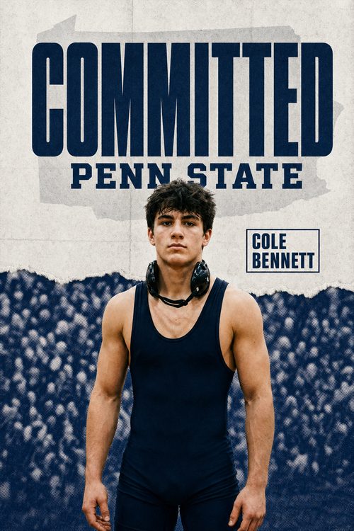 Wrestling commitment graphic for Penn State in navy, Press Poster style, made with CommitGraphics